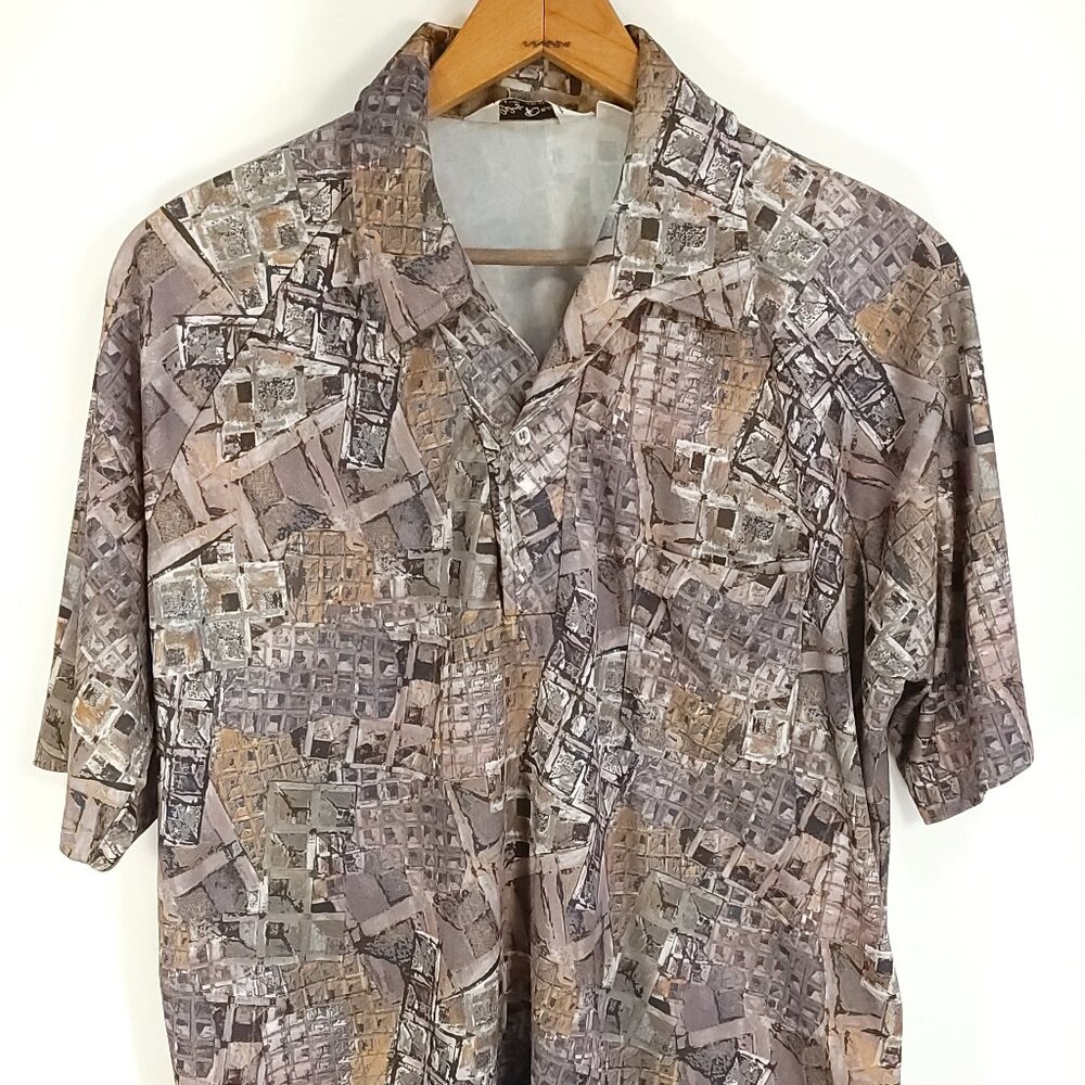 Vintage Lilly Dache Shirt Men's Xl Multicolor Geometric Abstract Pullover 70s